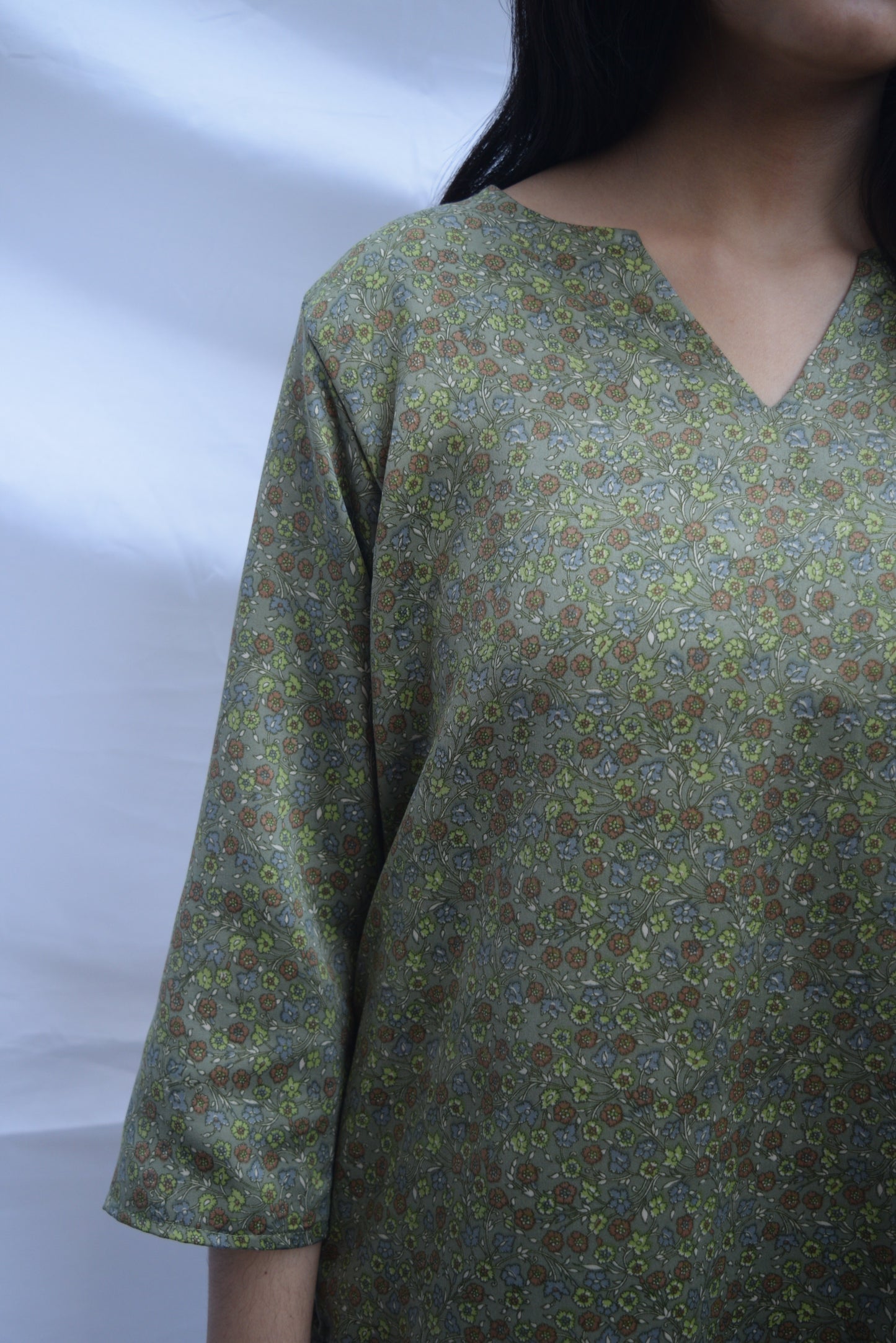 Printed Modal Silk Short Kurti - Green