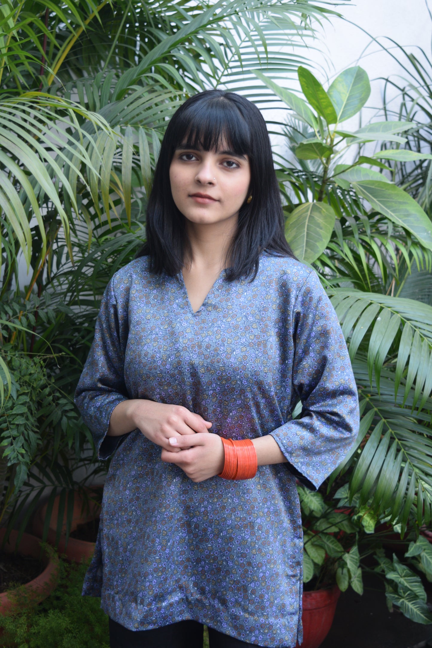 Printed Modal Silk Short Kurti - Blue