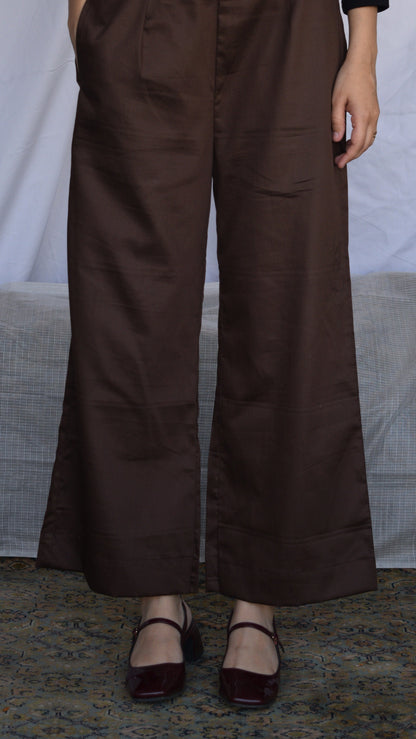 Casual Wide Leg Pants - Dark Brown