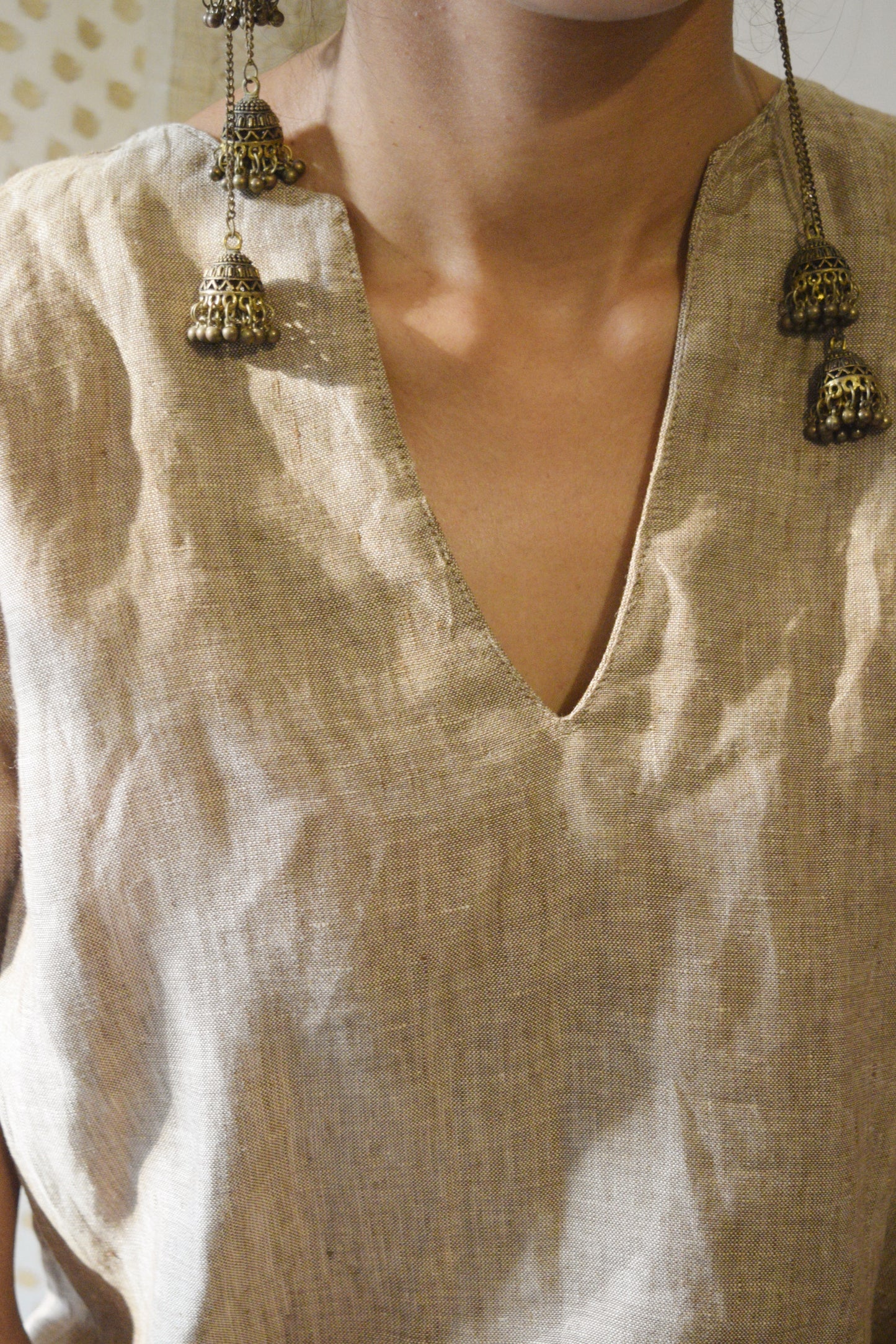 Linen Short Kurti Brown