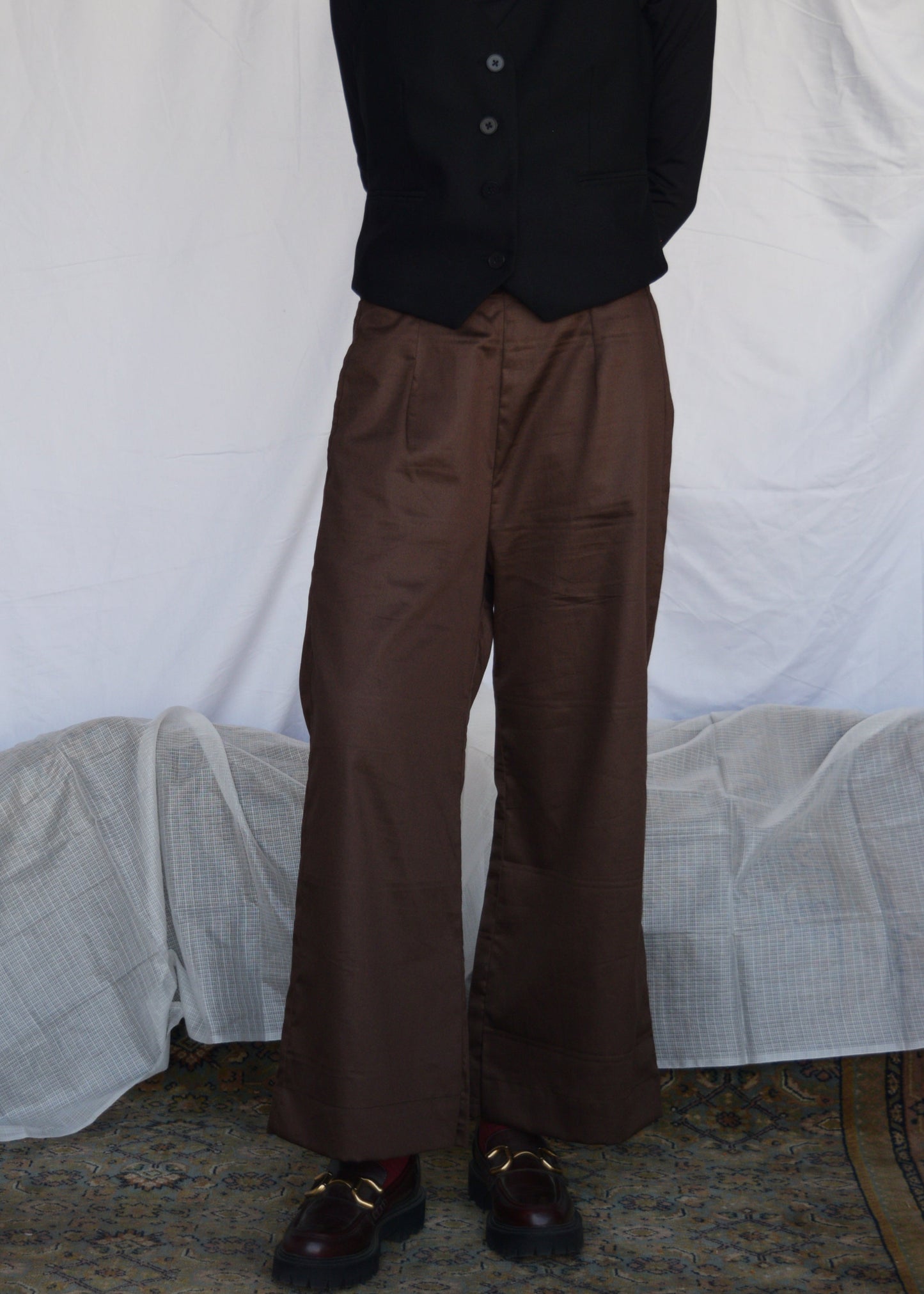 Casual Wide Leg Pants - Dark Brown