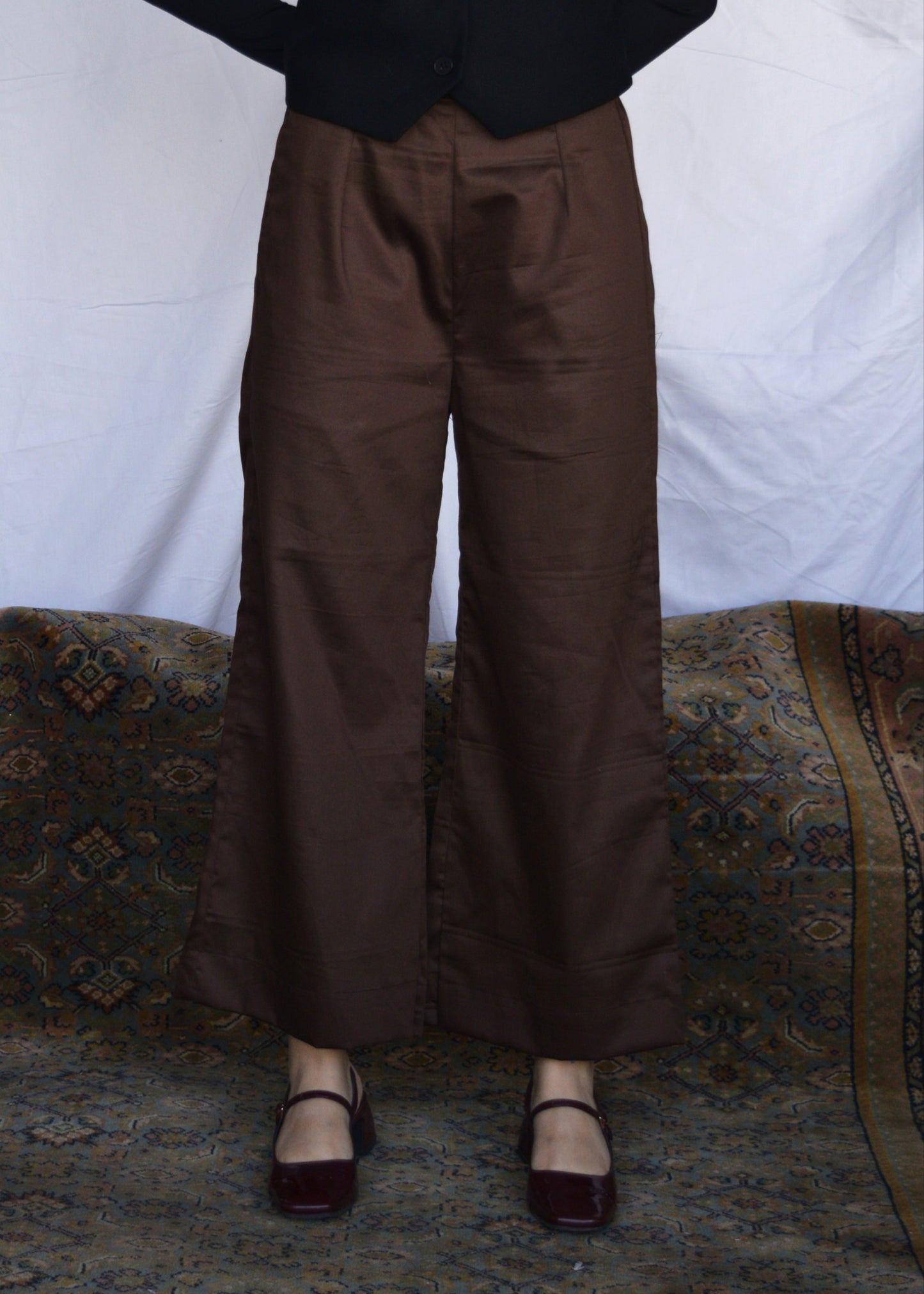 Casual Wide Leg Pants - Dark Brown