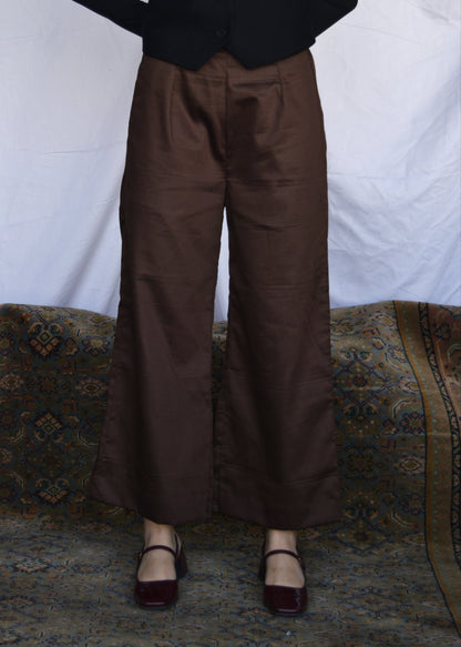 Casual Wide Leg Pants - Dark Brown