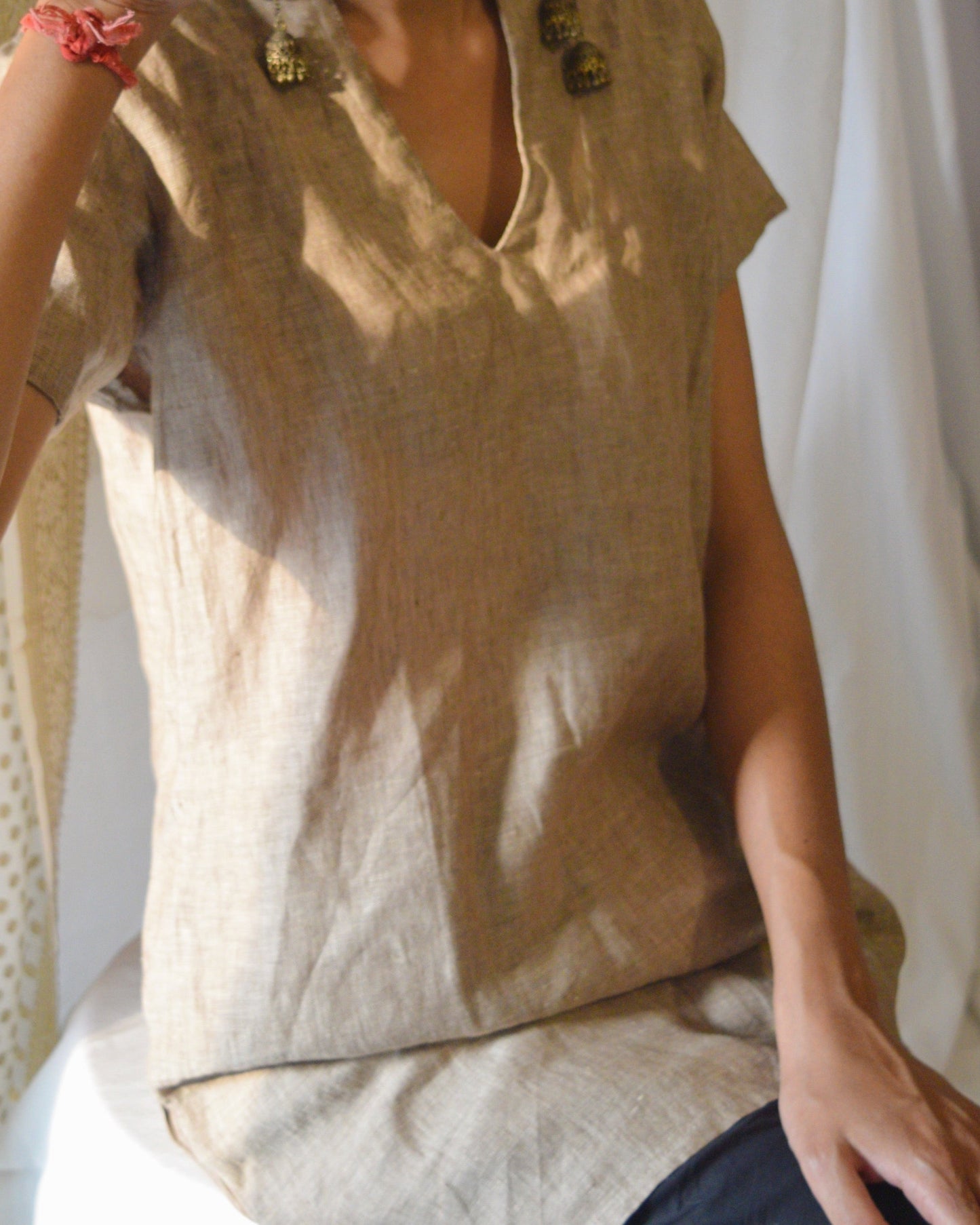 Linen Short Kurti Brown