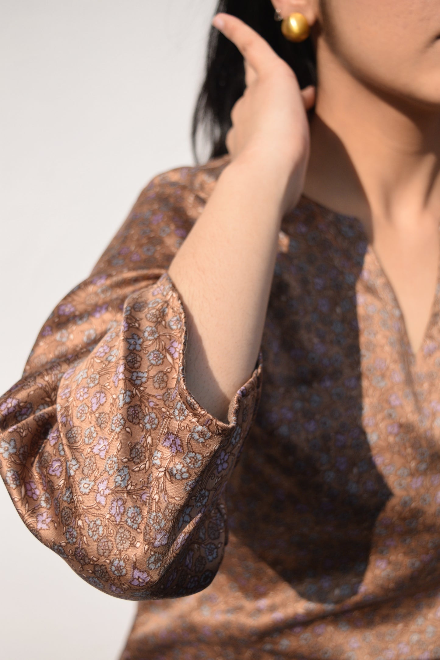 Printed Modal Silk Short Kurti - Brown