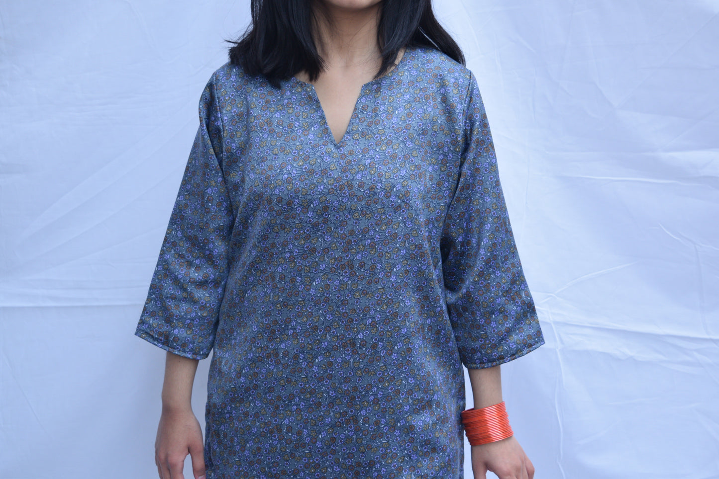 Printed Modal Silk Short Kurti - Blue