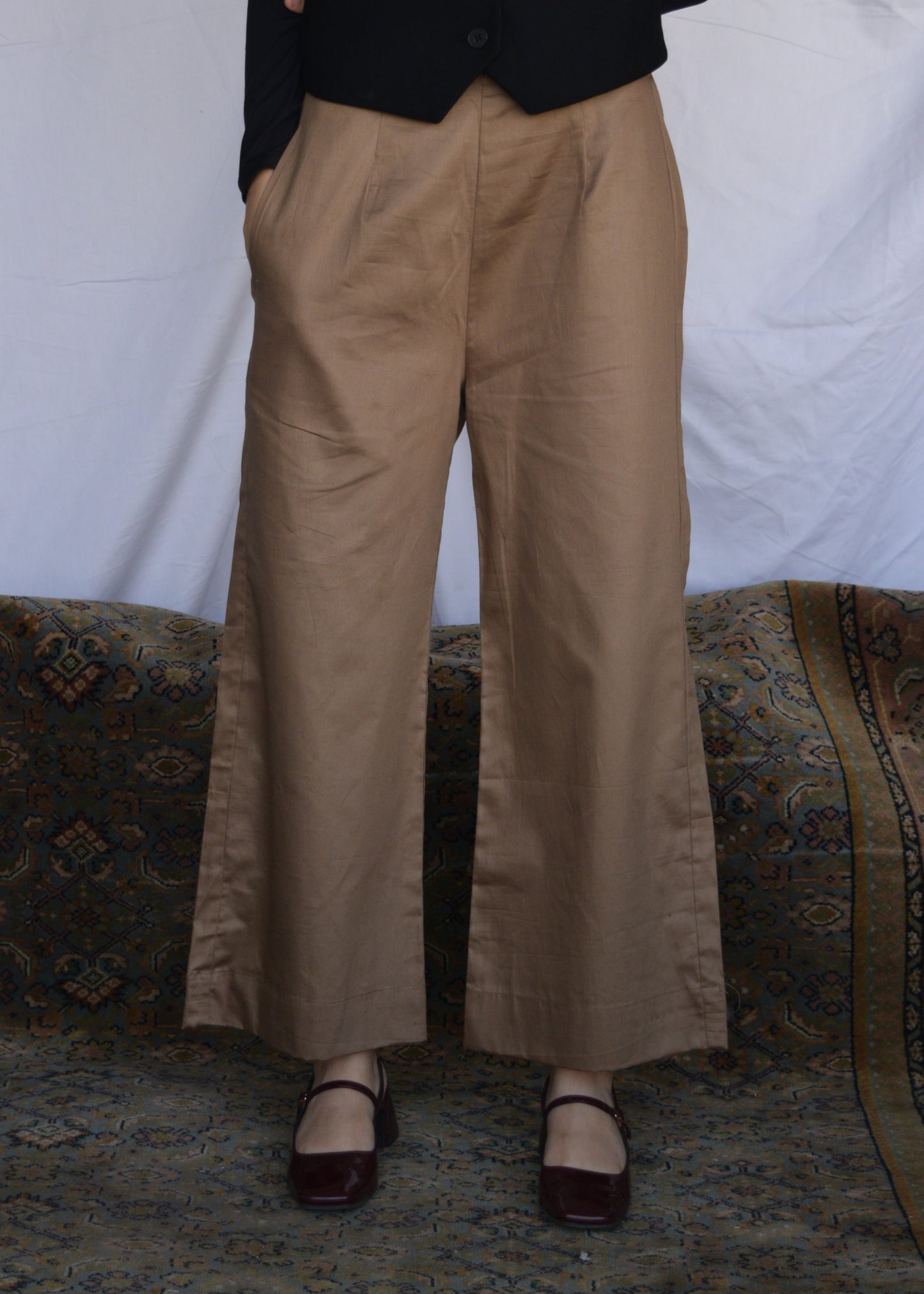 Casual Wide Leg Pants - Light Brown
