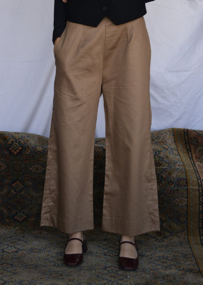 Casual Wide Leg Pants - Light Brown
