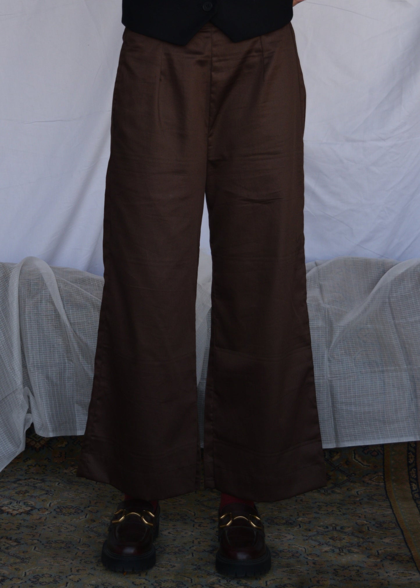 Casual Wide Leg Pants - Dark Brown