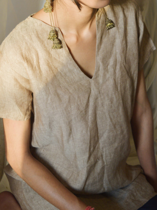 Linen Short Kurti Brown